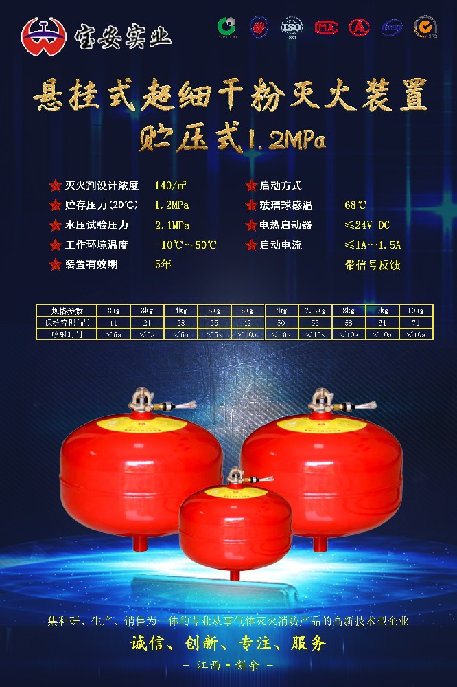 懸掛式1.2MPa貯壓式超細(xì)干粉滅火裝置